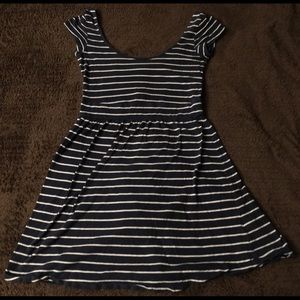 Blue and White Striped Dress with Scoop Neck